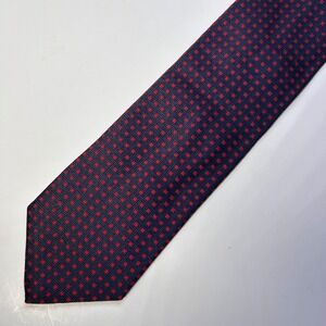 Vintage Nick Hilton Mens Silk Tie Navy Red Geometric Woven Italy Luxury Necktie